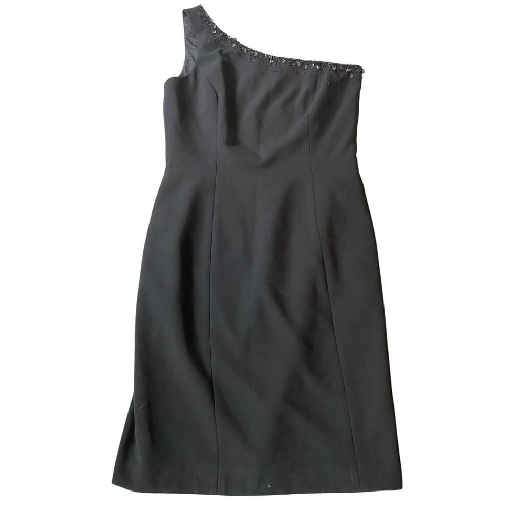 Liz Claiborne Elegant Black Beaded One-Shoulder Sheath Dress Size 10 - Picture 1 of 9